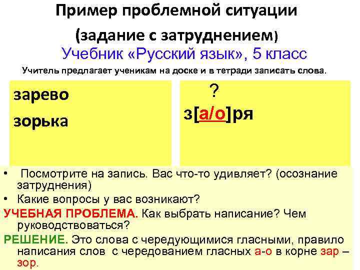 Пример проблемной ситуации (задание с затруднением) Учебник «Русский язык» , 5 класс Учитель предлагает