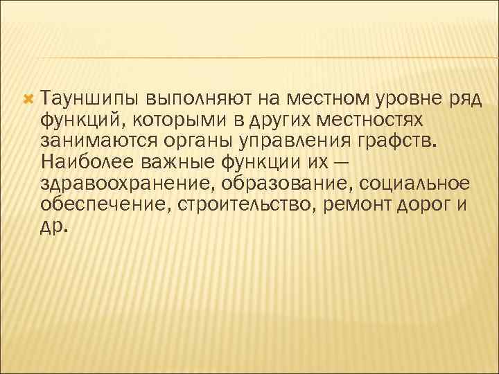  Тауншипы выполняют на местном уровне ряд функций, которыми в других местностях занимаются органы