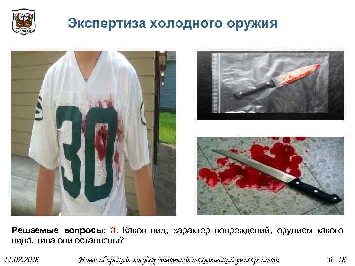 Экспертиза холодного оружия Решаемые вопросы: 3. Каков вид, характер повреждений, орудием какого вида, типа