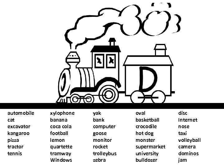 automobile cat excavator kangaroo pizza tractor tennis xylophone banana coca cola football lemon quartette
