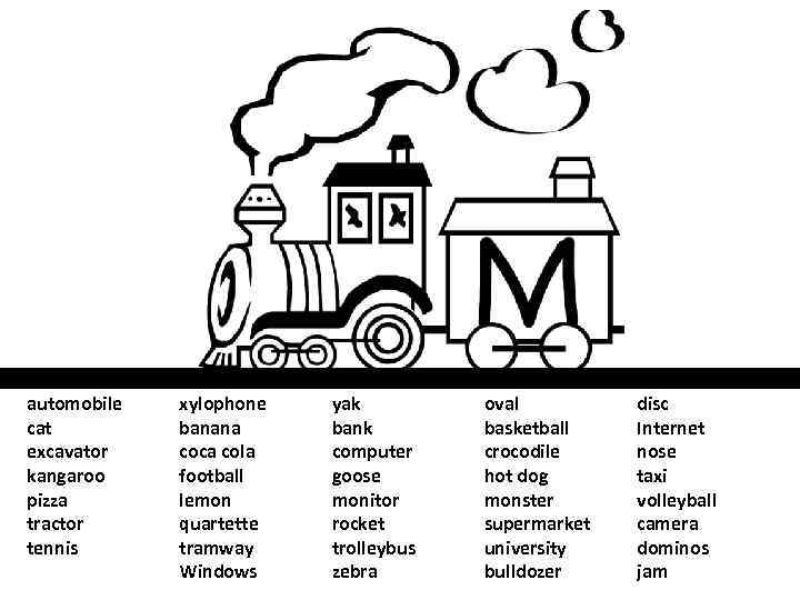 automobile cat excavator kangaroo pizza tractor tennis xylophone banana coca cola football lemon quartette