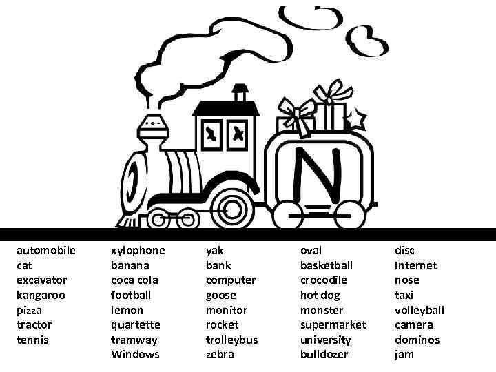 automobile cat excavator kangaroo pizza tractor tennis xylophone banana coca cola football lemon quartette