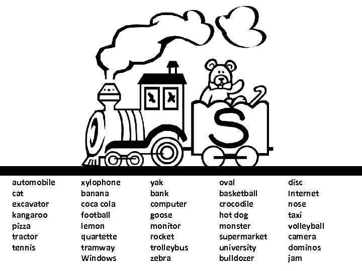 automobile cat excavator kangaroo pizza tractor tennis xylophone banana coca cola football lemon quartette