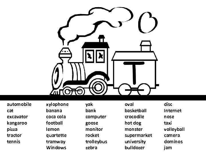 automobile cat excavator kangaroo pizza tractor tennis xylophone banana coca cola football lemon quartette