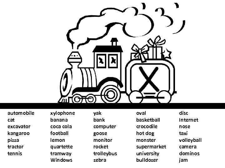 automobile cat excavator kangaroo pizza tractor tennis xylophone banana coca cola football lemon quartette