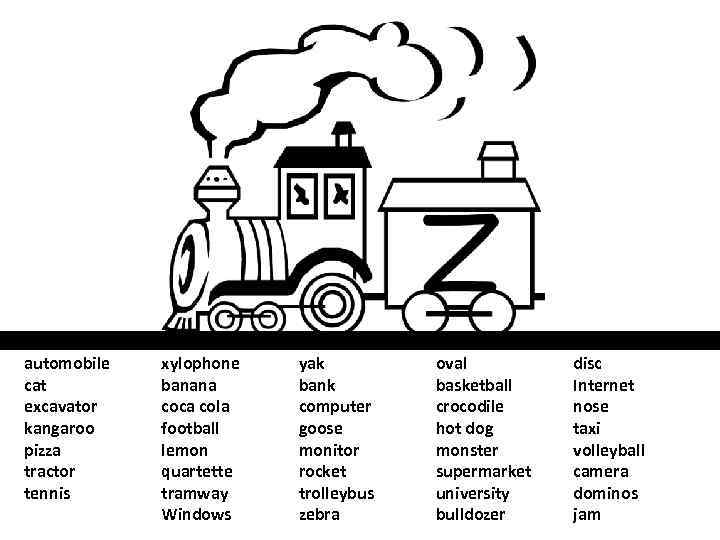 automobile cat excavator kangaroo pizza tractor tennis xylophone banana coca cola football lemon quartette