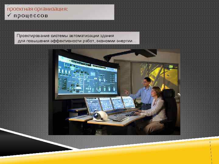 проектная организация: ü процессов Проектирование системы автоматизации здания для повышения эффективности работ, экономии энергии…