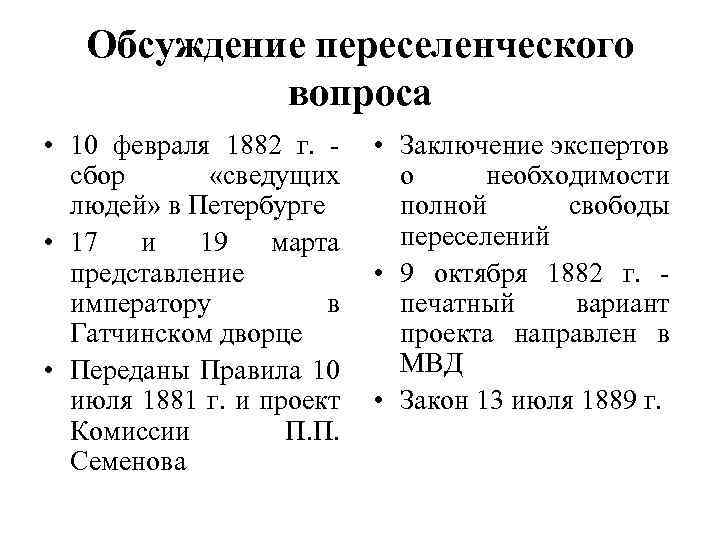 Обсуждение переселенческого вопроса • 10 февраля 1882 г. сбор «сведущих людей» в Петербурге •