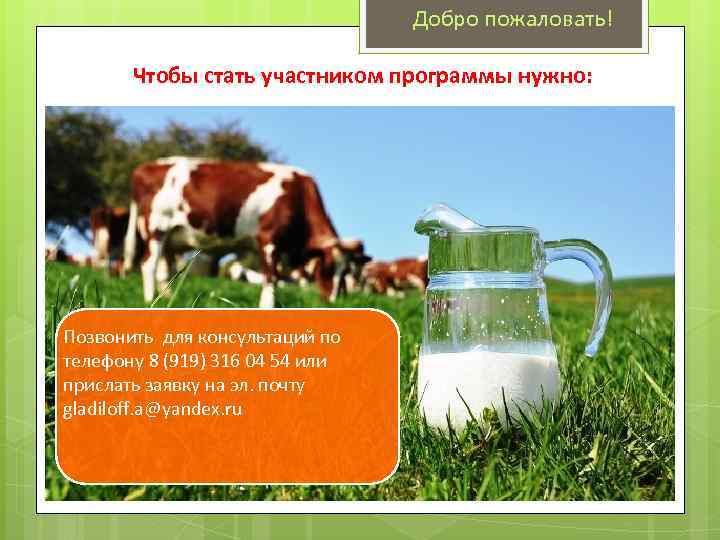 Добро пожаловать! Чтобы стать участником программы нужно: Позвонить для консультаций по телефону 8 (919)