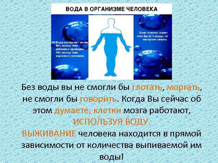 Без воды вы не смогли бы глотать, моргать, не смогли бы говорить. Когда Вы