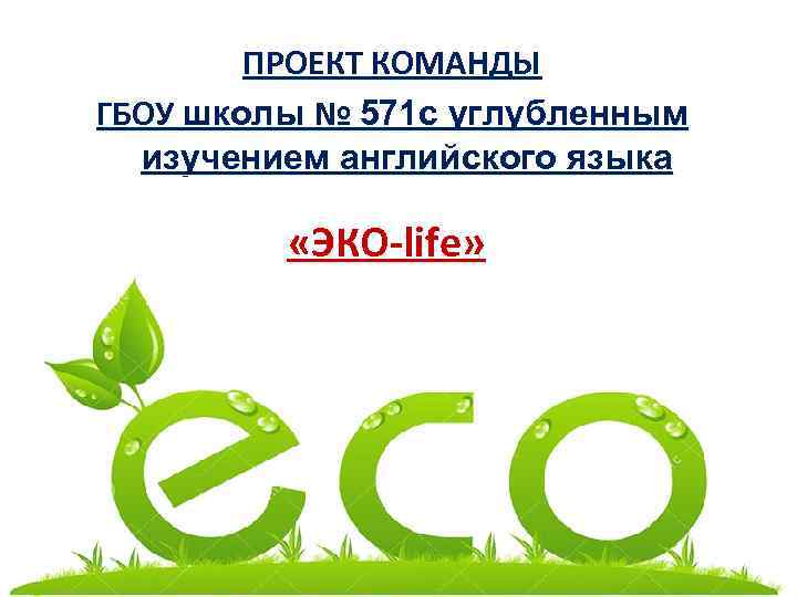 ПРОЕКТ КОМАНДЫ ГБОУ школы № 571 с углубленным изучением английского языка «ЭКО-life» 