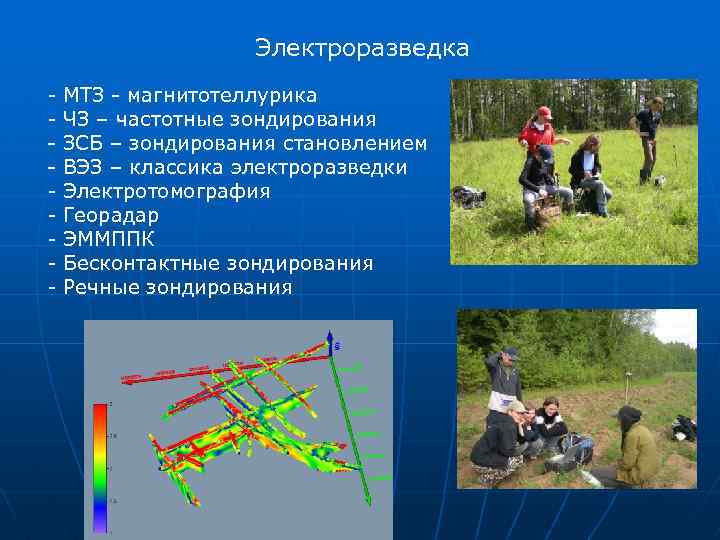 Электроразведка - МТЗ - магнитотеллурика ЧЗ – частотные зондирования ЗСБ – зондирования становлением ВЭЗ