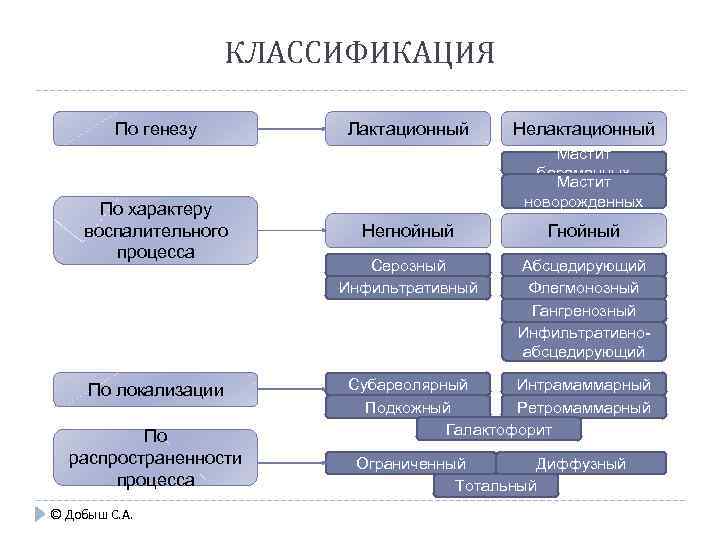 КЛАССИФИКАЦИЯ По генезу По характеру воспалительного процесса По локализации По распространенности процесса © Добыш