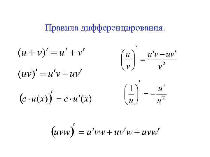 Правила дифференцирования. 