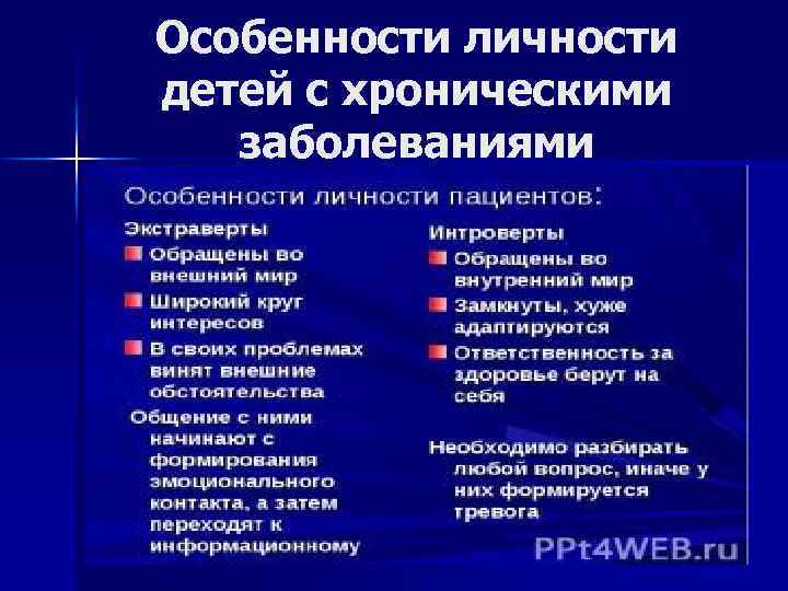 Особенности личности детей с хроническими заболеваниями 