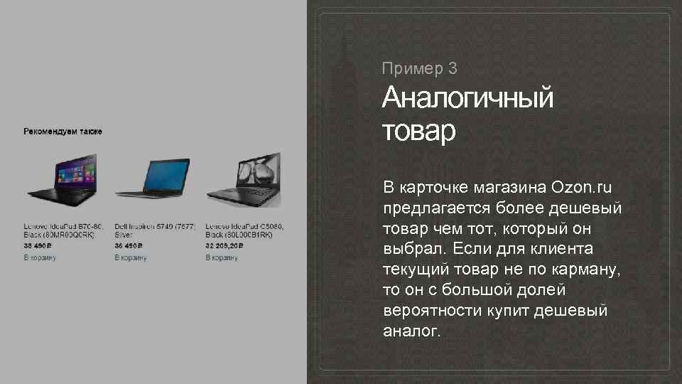 Пример 3 Аналогичный товар В карточке магазина Ozon. ru предлагается более дешевый товар чем