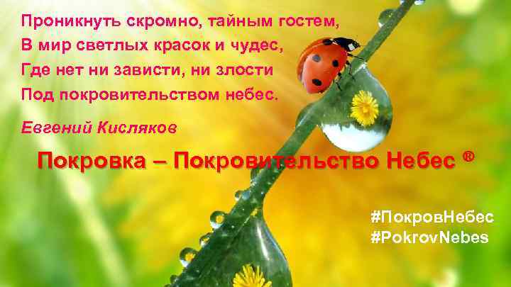 Проникнуть скромно, тайным гостем, В мир светлых красок и чудес, Где нет ни зависти,