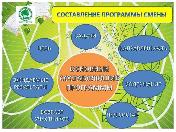 ЗАДАЧИ ЦЕЛЬ ОЖИДАЕМЫЕ РЕЗУЛЬТАТЫ НАПРАВЛЕННОСТЬ ОСНОВНЫЕ СОСТАВЛЯЮЩИЕ ПРОГРАММЫ ВОЗРАСТ УЧАСТНИКОВ СОДЕРЖАНИЕ ПЕД. СОСТАВ 