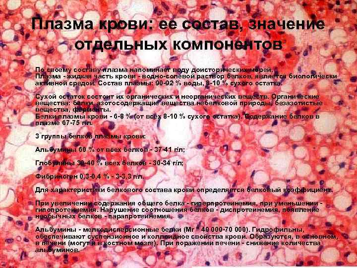 Плазма крови: ее состав, значение отдельных компонентов По своему составу плазма напоминает воду доисторических