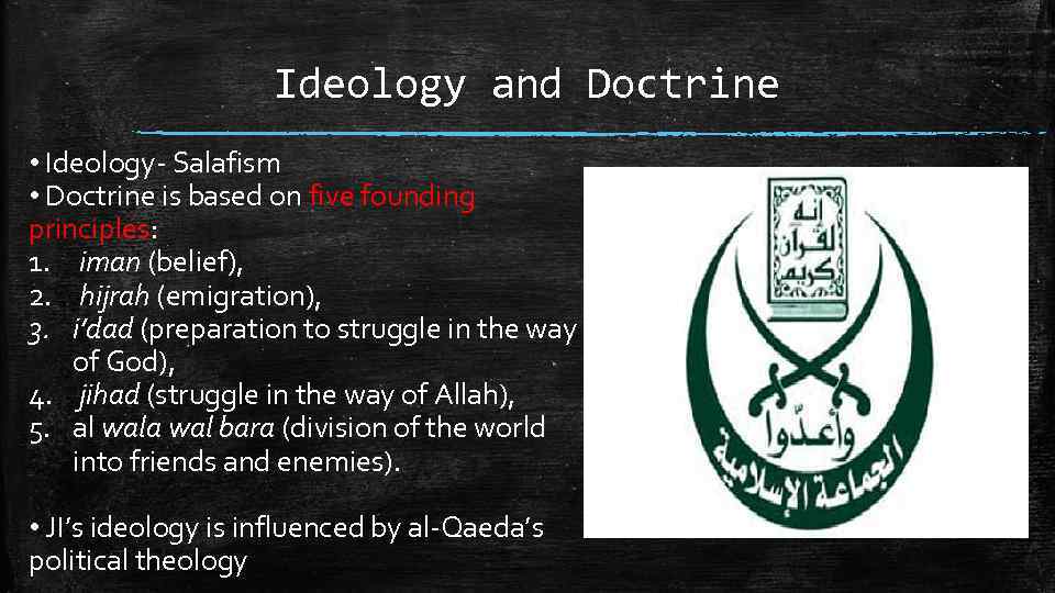 Ideology and Doctrine • Ideology- Salafism • Doctrine is based on five founding principles: