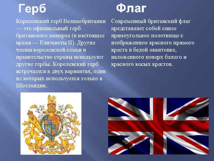 Герб Королевский герб Великобритании — это официальный герб британского монарха (в настоящее время —