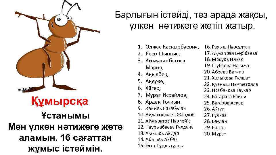 Барлығын істейді, тез арада жақсы, үлкен нәтижеге жетіп жатыр. Құмырсқа Ұстанымы Мен үлкен нәтижеге