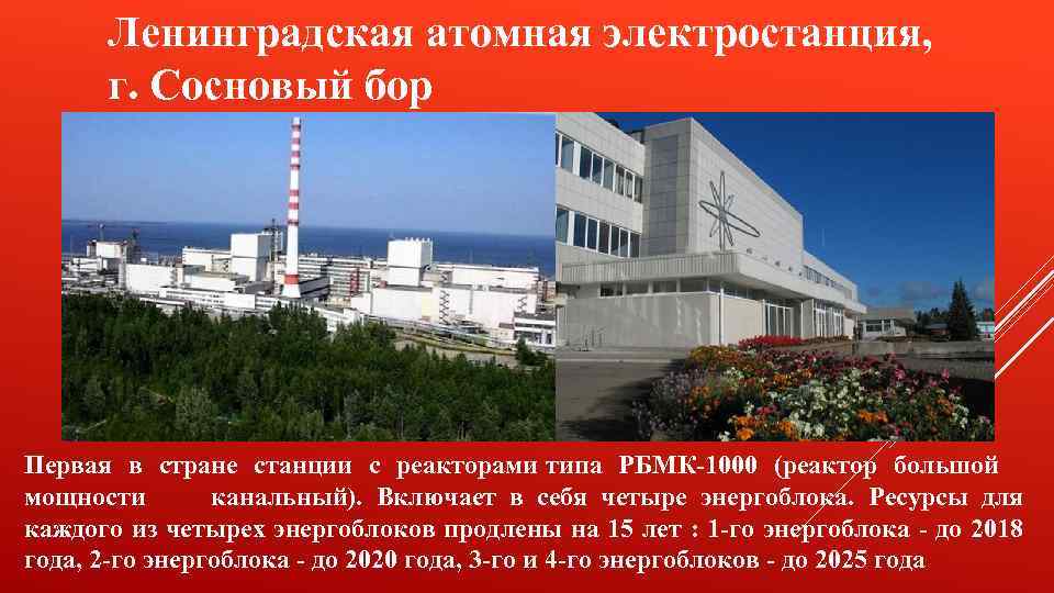 Ленинградская атомная электростанция, г. Сосновый бор Первая в стране станции с реакторами типа РБМК-1000