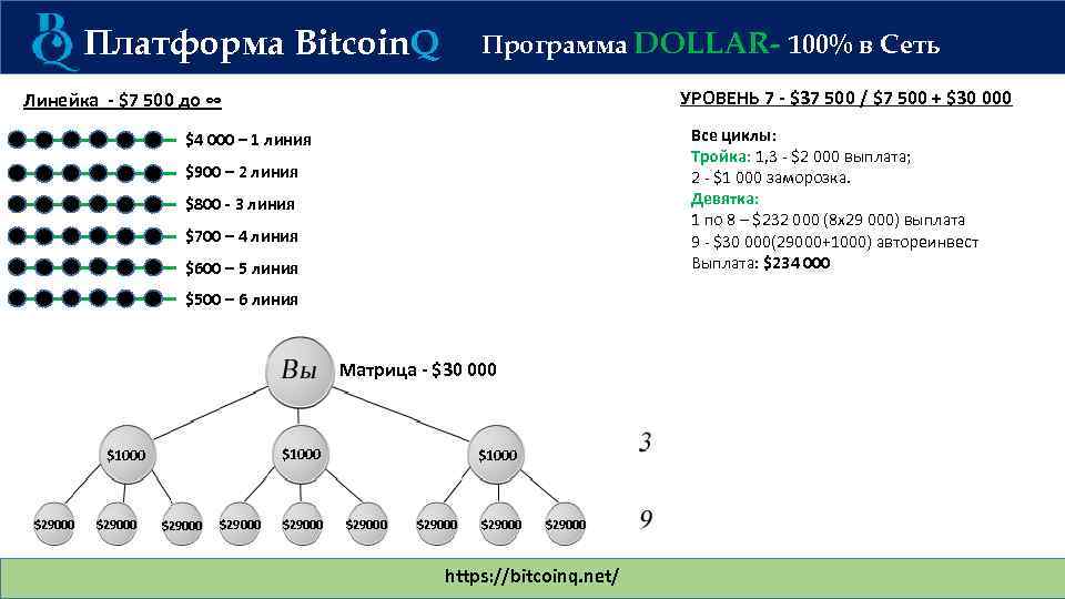 Платформа Bitcoin. Q Программа DOLLAR- 100% в Сеть УРОВЕНЬ 7 - $37 500 /
