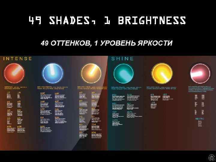 49 SHADES, 1 BRIGHTNESS 49 ОТТЕНКОВ, 1 УРОВЕНЬ ЯРКОСТИ 