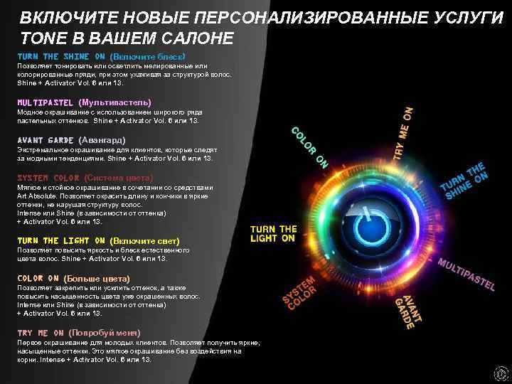 ВКЛЮЧИТЕ НОВЫЕ ПЕРСОНАЛИЗИРОВАННЫЕ УСЛУГИ TONE В ВАШЕМ САЛОНЕ TURN THE SHINE ON (Включите блеск)