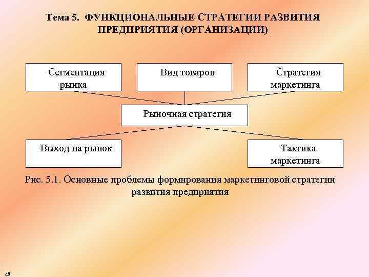 Тема 5. ФУНКЦИОНАЛЬНЫЕ СТРАТЕГИИ РАЗВИТИЯ ПРЕДПРИЯТИЯ (ОРГАНИЗАЦИИ) Сегментация рынка Вид товаров Стратегия маркетинга Рыночная