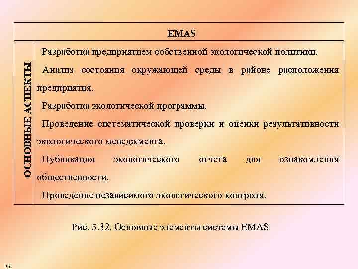 EMAS ОСНОВНЫЕ АСПЕКТЫ Разработка предприятием собственной экологической политики. Анализ состояния окружающей среды в районе