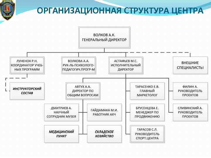 ОРГАНИЗАЦИОННАЯ СТРУКТУРА ЦЕНТРА 