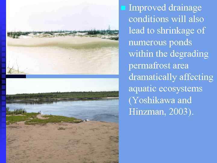 n Improved drainage conditions will also lead to shrinkage of numerous ponds within the