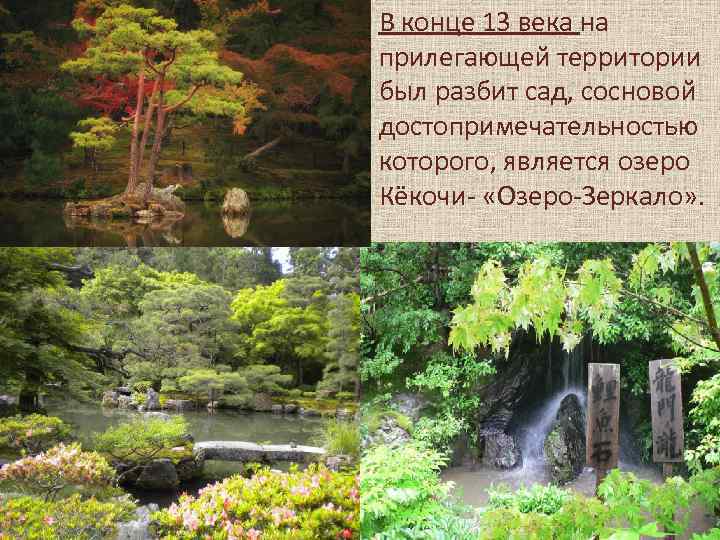 В конце 13 века на прилегающей территории был разбит сад, сосновой достопримечательностью которого, является