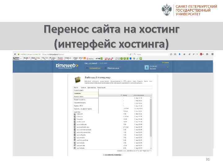 Перенос сайта на хостинг (интерфейс хостинга) 31 