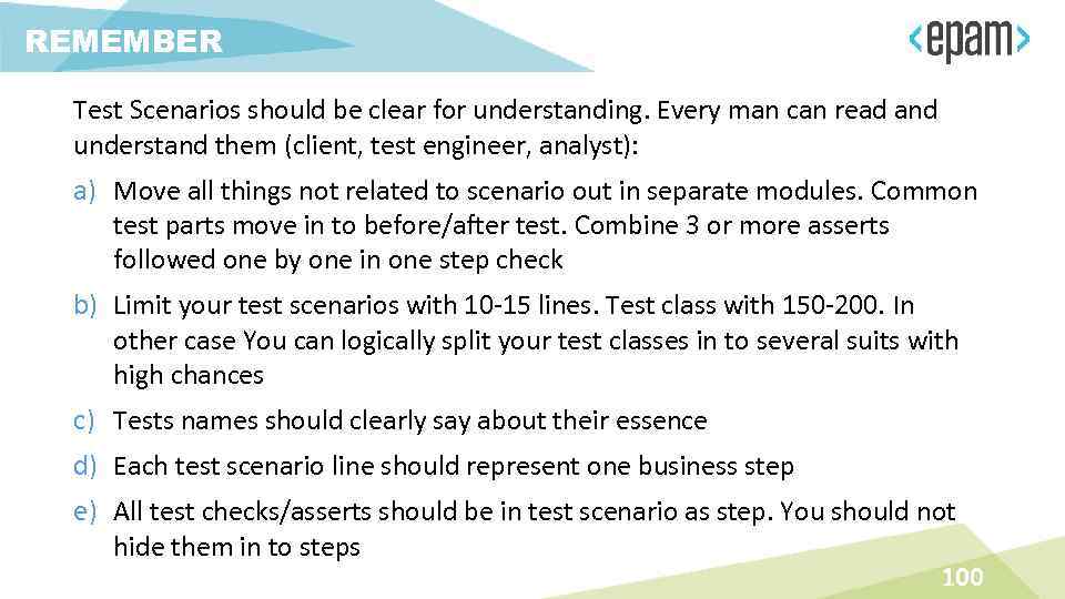 REMEMBER Test Scenarios should be clear for understanding. Every man can read and understand