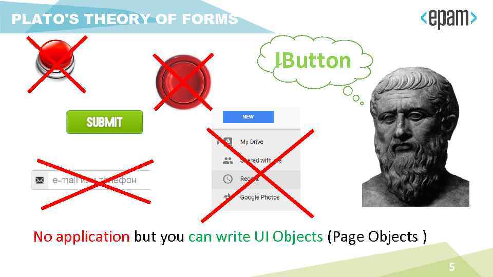 PLATO'S THEORY OF FORMS IButton No application but you can write UI Objects (Page
