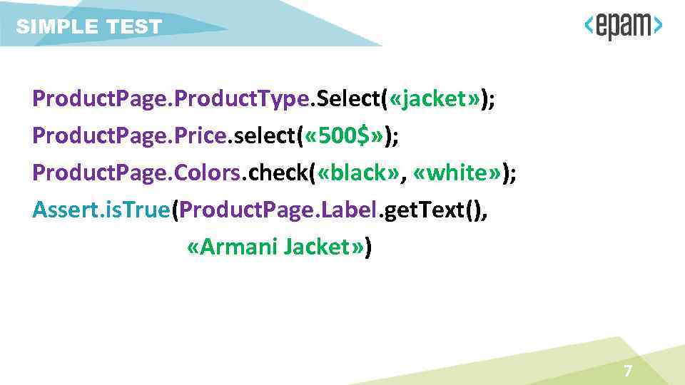 SIMPLE TEST Product. Page. Product. Type. Select( «jacket» ); Product. Page. Price. select( «