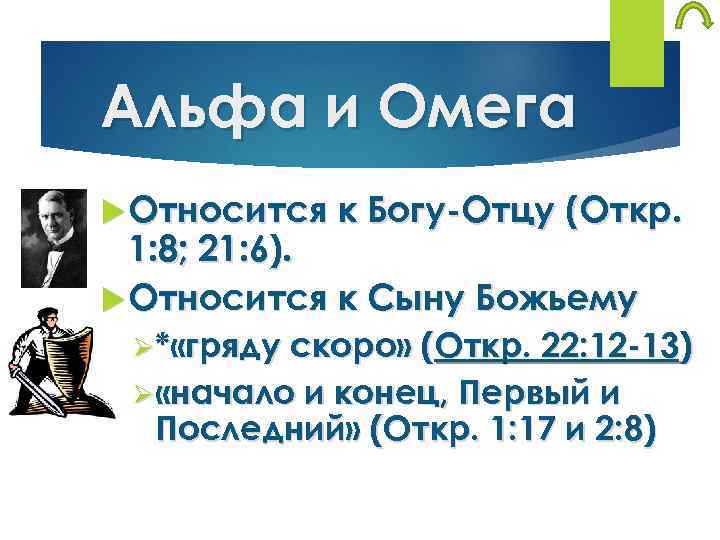 Альфа и Омега Относится к Богу-Отцу (Откр. 1: 8; 21: 6). Относится к Сыну