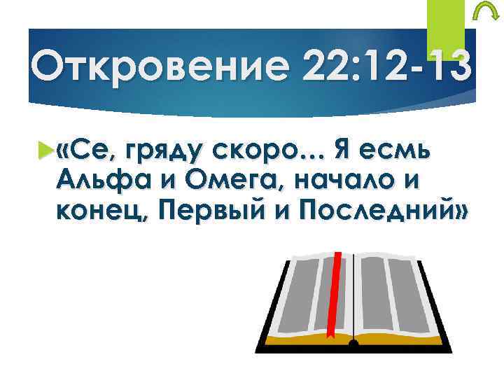 Откровение 22: 12 -13 «Се, гряду скоро… Я есмь Альфа и Омега, начало и