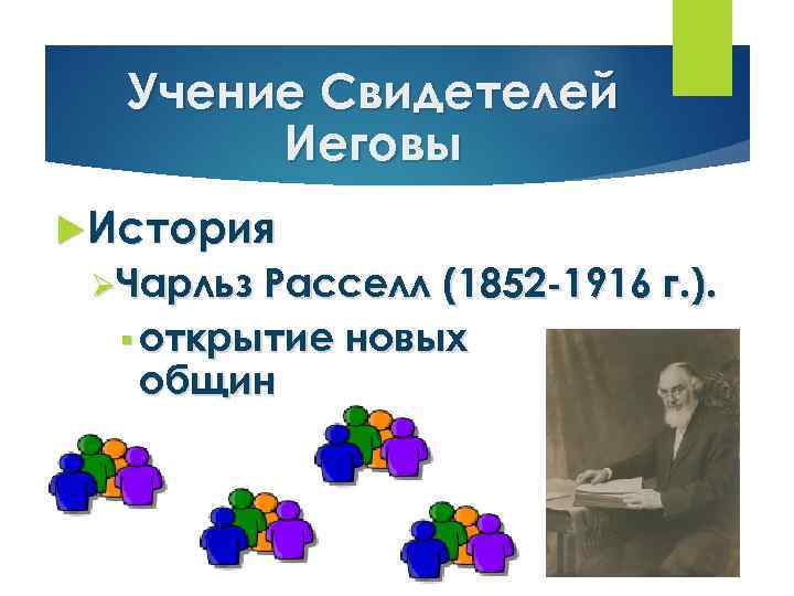 Учение Свидетелей Иеговы История ØЧарльз Расселл (1852 -1916 г. ). § открытие новых общин
