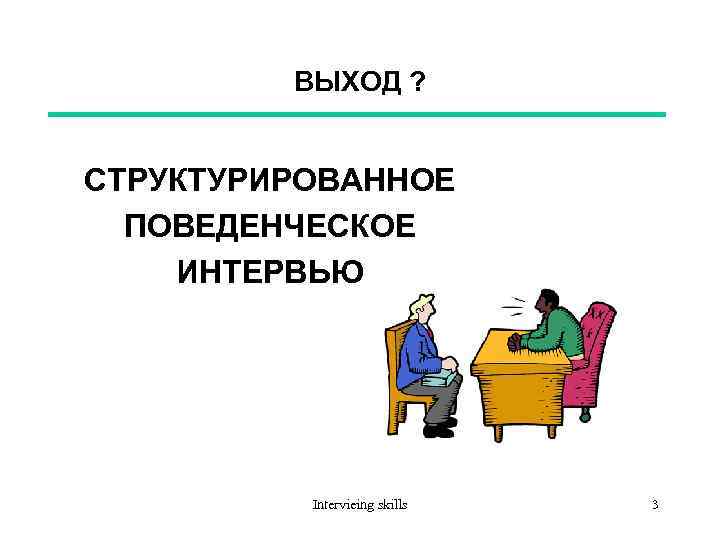 ВЫХОД ? СТРУКТУРИРОВАННОЕ ПОВЕДЕНЧЕСКОЕ ИНТЕРВЬЮ Intervieing skills 3 