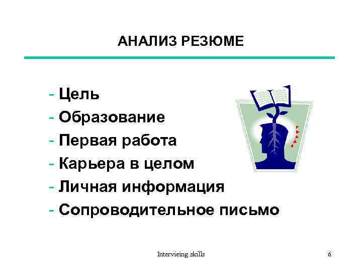 АНАЛИЗ РЕЗЮМЕ - Цель - Образование - Первая работа - Карьера в целом -