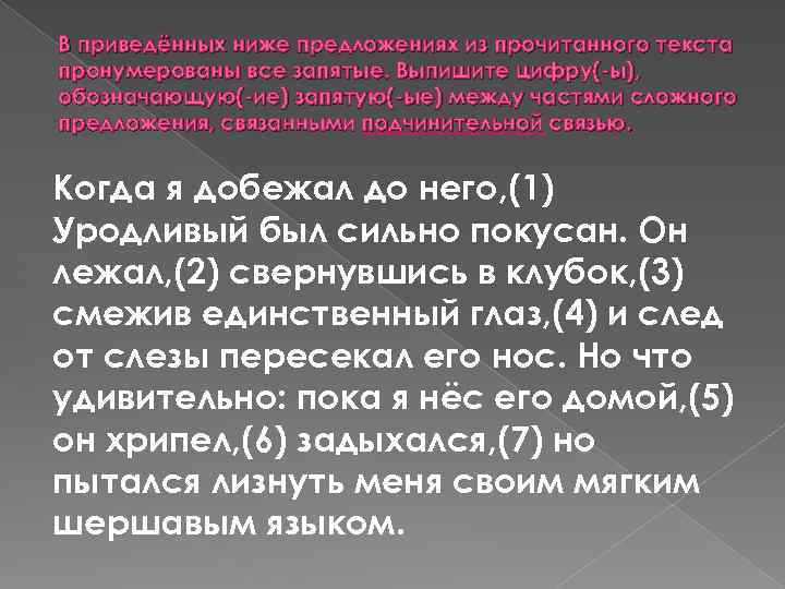 В приведённых ниже предложениях из прочитанного текста пронумерованы все запятые. Выпишите цифру(-ы), обозначающую(-ие) запятую(-ые)