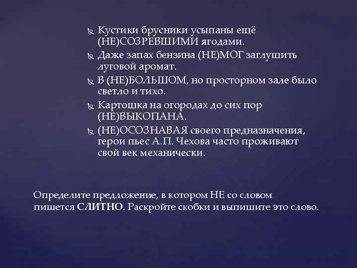  Кустики брусники усыпаны ещё (НЕ)СОЗРЕВШИМИ ягодами. Даже запах бензина (НЕ)МОГ заглушить луговой аромат.