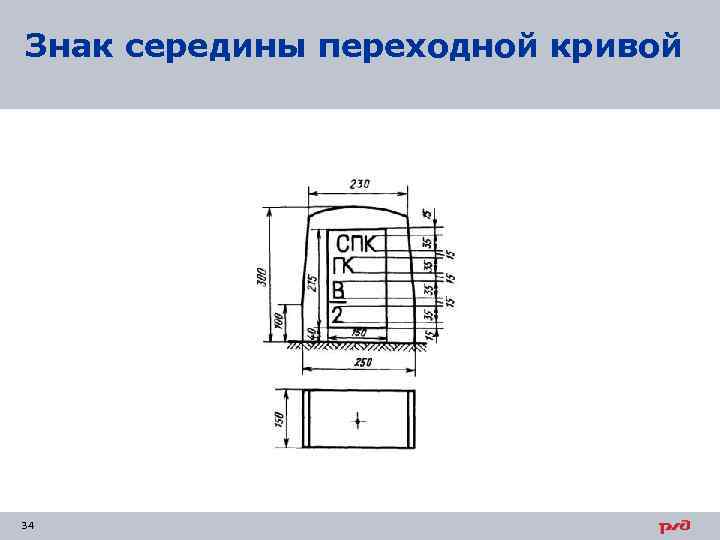 Знак середины переходной кривой 34 