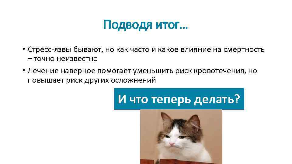 Подводя итог… • Стресс-язвы бывают, но как часто и какое влияние на смертность –