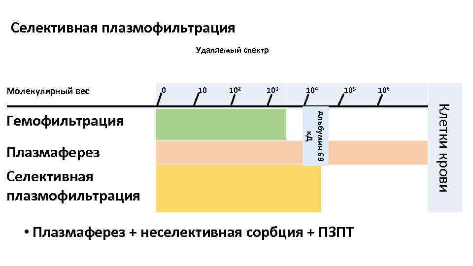 Селективная плазмофильтрация Удаляемый спектр Молекулярный вес 102 103 104 105 Селективная плазмофильтрация • Плазмаферез