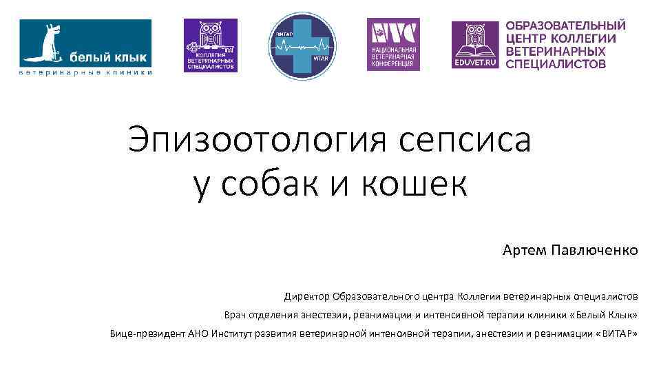 Эпизоотология сепсиса у собак и кошек Артем Павлюченко Директор Образовательного центра Коллегии ветеринарных специалистов